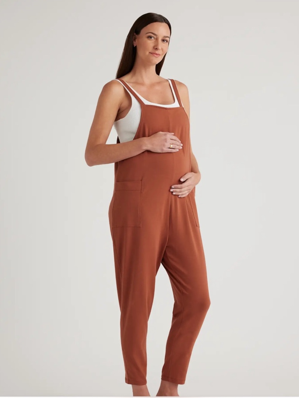 Quince Organic Cotton Maternity Overalls Rust organic cotton